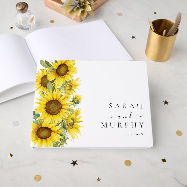 Elegant Sunflower Summer Wedding  Guest Book (Front Open)