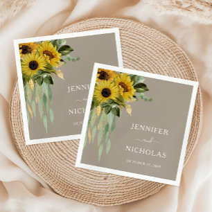 Elegant Sunflower Taupe Wedding Napkin