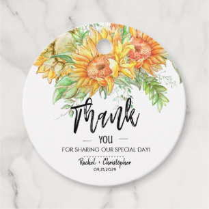Elegant Sunflower Thank You Calligraphy Wedding  Favour Tags