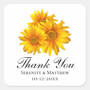 Elegant Sunflower Thank You Yellow Floral Wedding Square Sticker