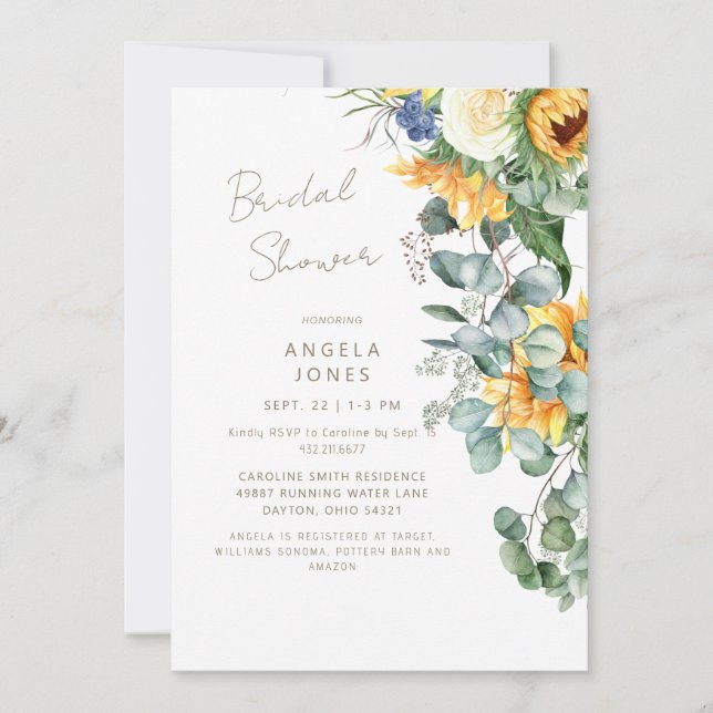 Elegant Sunflower Tuscan Bridal Shower  Invitation (Front)