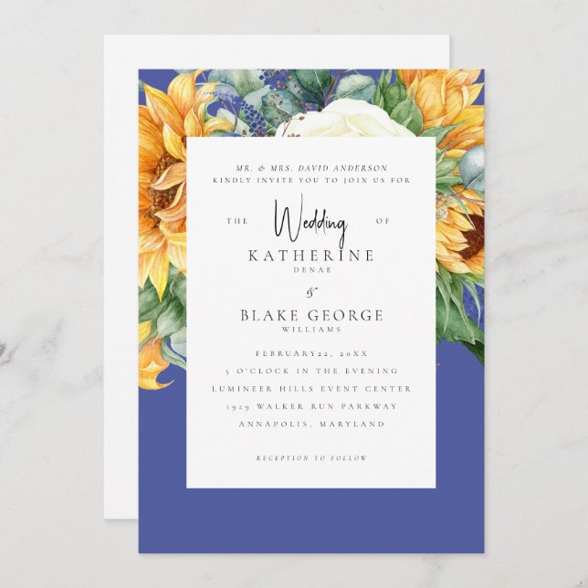 Elegant Sunflower Tuscan Wedding Bride Parents  Invitation (Front/Back)