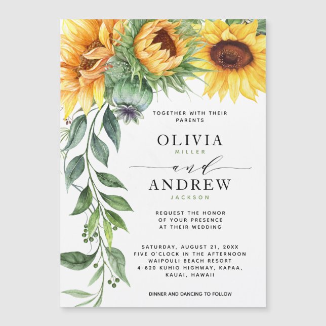 Elegant Sunflower Watercolor Modern Wedding Invite (Front)
