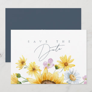 Elegant Sunflower Watercolor Monogram Slate Blue Save The Date