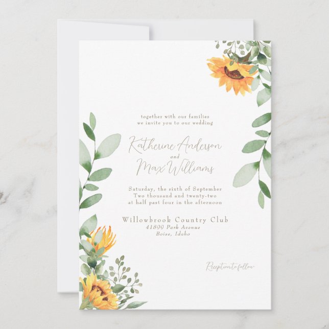 Elegant Sunflower Wedding Gold Text No Parents Invitation (Front)