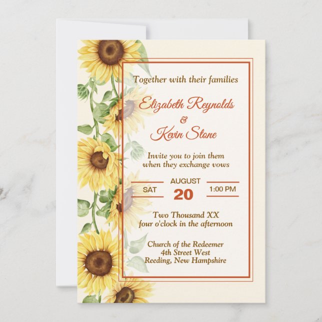 Elegant Sunflower Wedding Invitation (Front)