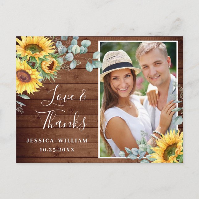 Elegant Sunflower Wedding Rustic Thank You Postcard (Front)