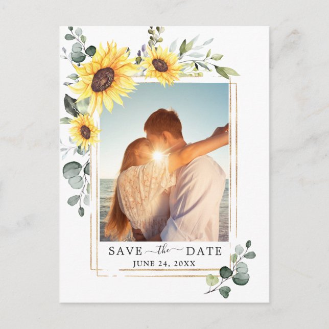 Elegant Sunflower Wedding Save the Date Photo QR Postcard (Front)
