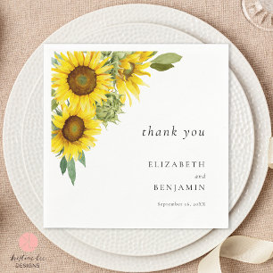 Elegant Sunflower Wedding Watercolor Thank you Napkin