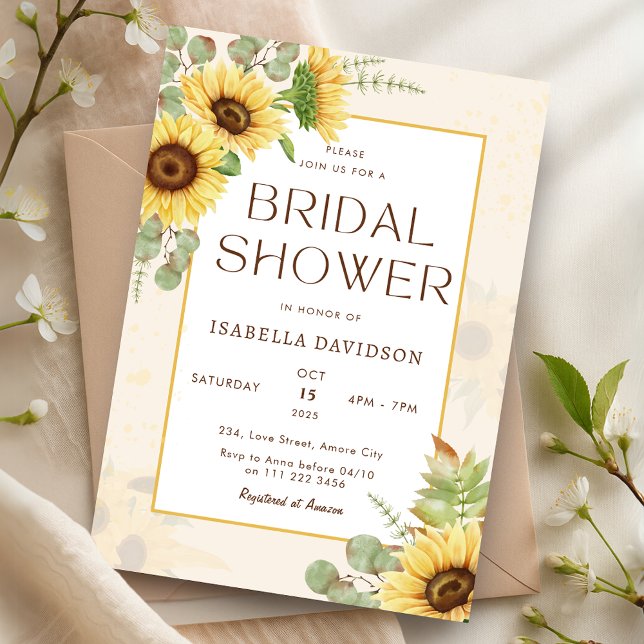 Elegant Sunflower Yellow Floral Bridal Shower  Invitation (Elegant Sunflower Yellow Floral Bridal Shower Invitation)