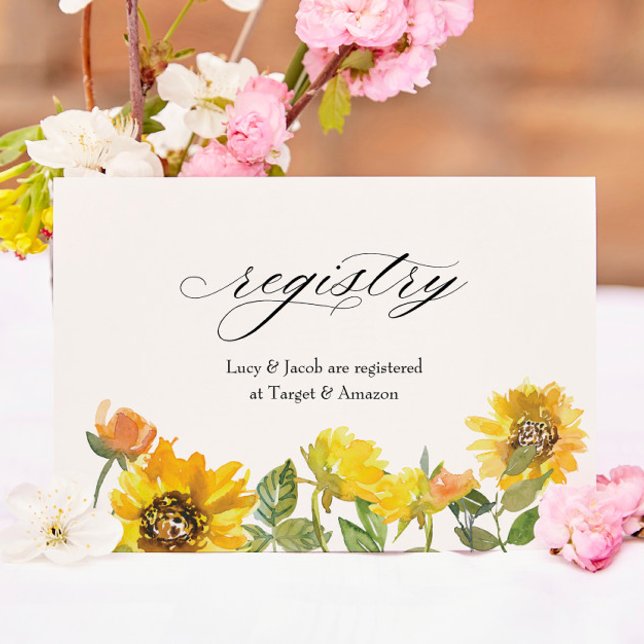 Elegant Sunflower Yellow Floral Shower Registry Card (Creator Uploaded)