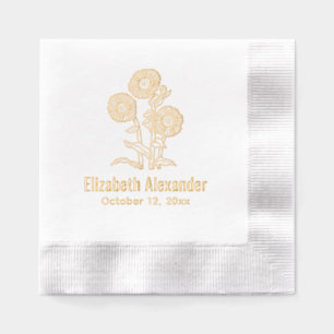 Elegant Sunflowers #6 Name Date Foil Napkins