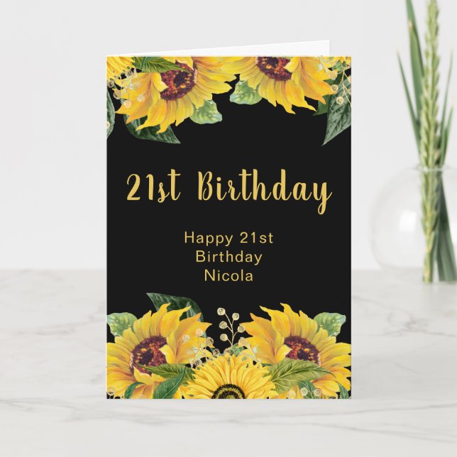 Elegant Sunflowers and Foliage Birthday Party Card (Front)