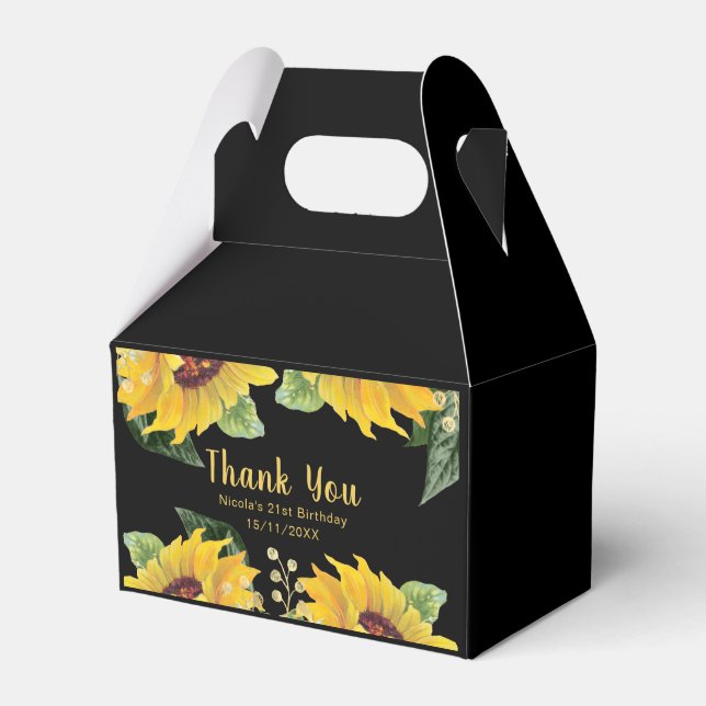 Elegant Sunflowers and Foliage Birthday Party Favour Box (Front Side)