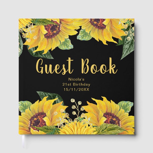 Elegant Sunflowers and Foliage Birthday Party Guest Book (Front)