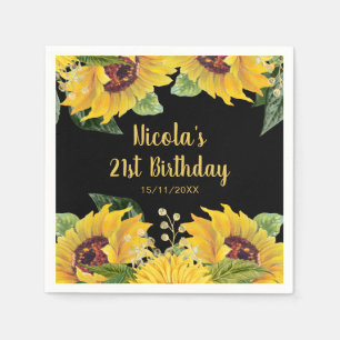 Elegant Sunflowers and Foliage Birthday Party Napkin