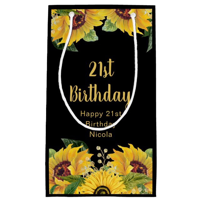 Elegant Sunflowers and Foliage Birthday Party Small Gift Bag (Front)