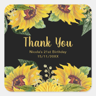 Elegant Sunflowers and Foliage Birthday Party Square Sticker