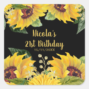 Elegant Sunflowers and Foliage Birthday Party Square Sticker