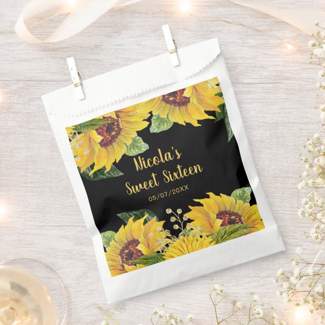 Elegant Sunflowers and Foliage Sweet Sixteen Favour Bags (Clipped)