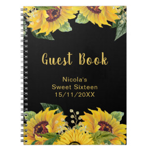 Elegant Sunflowers and Foliage Sweet Sixteen Guest Notebook