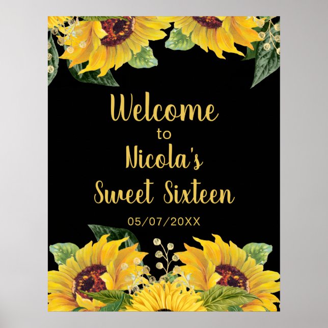 Elegant Sunflowers and Foliage Sweet Sixteen Poster (Front)