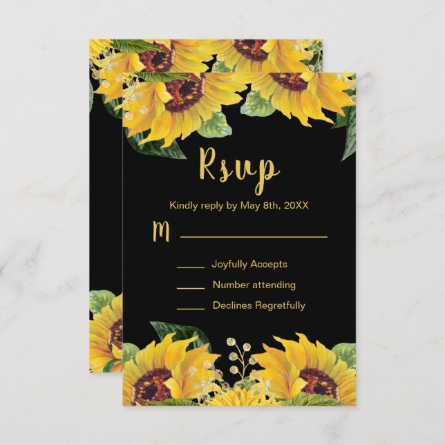 Elegant Sunflowers and Foliage Sweet Sixteen RSVP Card (Front/Back)