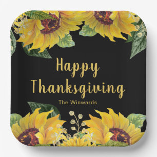 Elegant Sunflowers and Foliage Thanksgiving Party Paper Plate