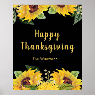 Elegant Sunflowers and Foliage Thanksgiving Party Poster