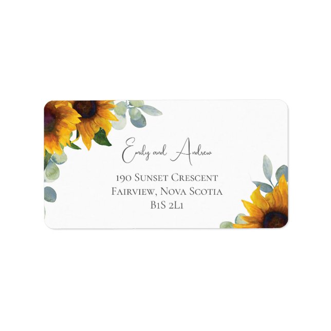 Elegant Sunflowers and Greenery Wedding Address Label (Front)