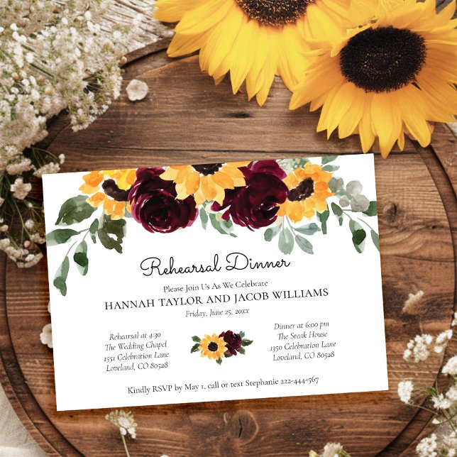 Elegant Sunflowers and Roses Rehearsal Dinner Invitation (Creator Uploaded)