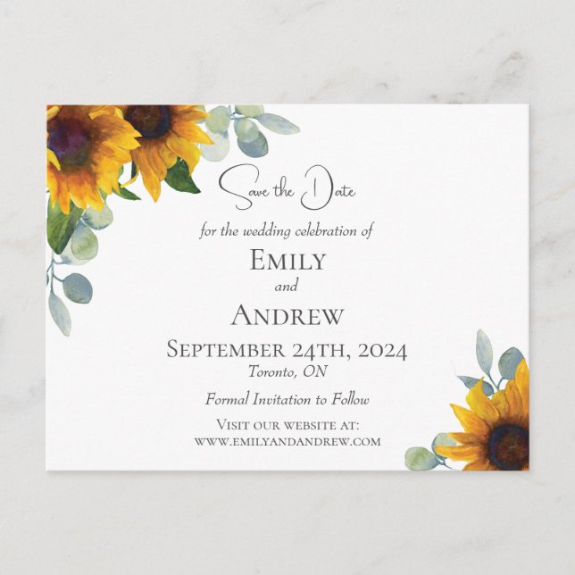 Elegant Sunflowers and Watercolor Greenery Invitation Postcard (Front)