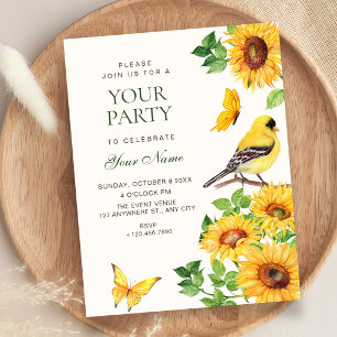 Elegant Sunflowers bird Invitation