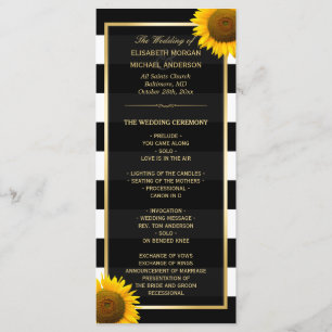 Elegant Sunflowers Black White Wedding Program Programme