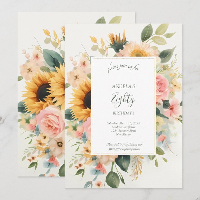 Elegant Sunflowers Bouquet  Invitation (Front/Back)