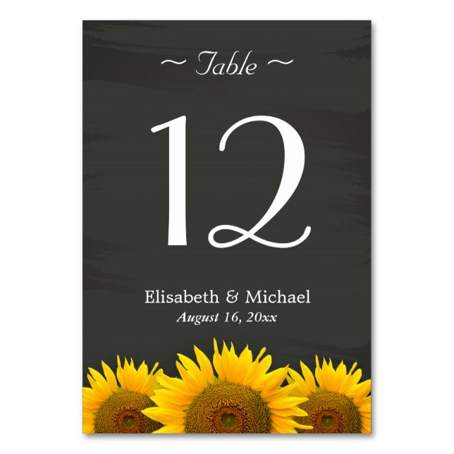 Elegant Sunflowers Chalkboard Wedding Table Number (Front)