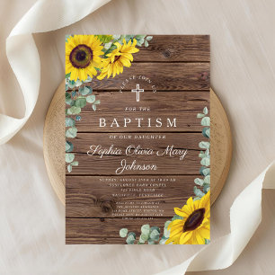 Elegant Sunflowers Cross Baptism  Invitation