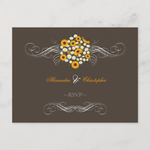 Elegant Sunflowers Daisies Bouquet RSVP Invitation Postcard