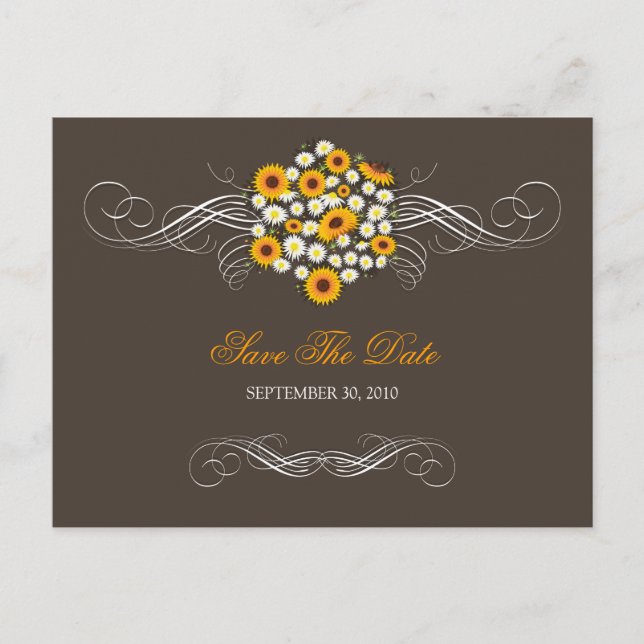 Elegant Sunflowers Daisies Bouquet Save the Date 2 Announcement Postcard (Front)