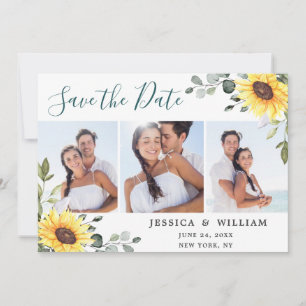 Elegant Sunflowers Eucalyptus 3 PHOTO Wedding Save The Date