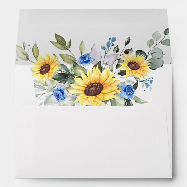 Elegant Sunflowers Eucalyptus Blue flowers Envelope (Back (Bottom))