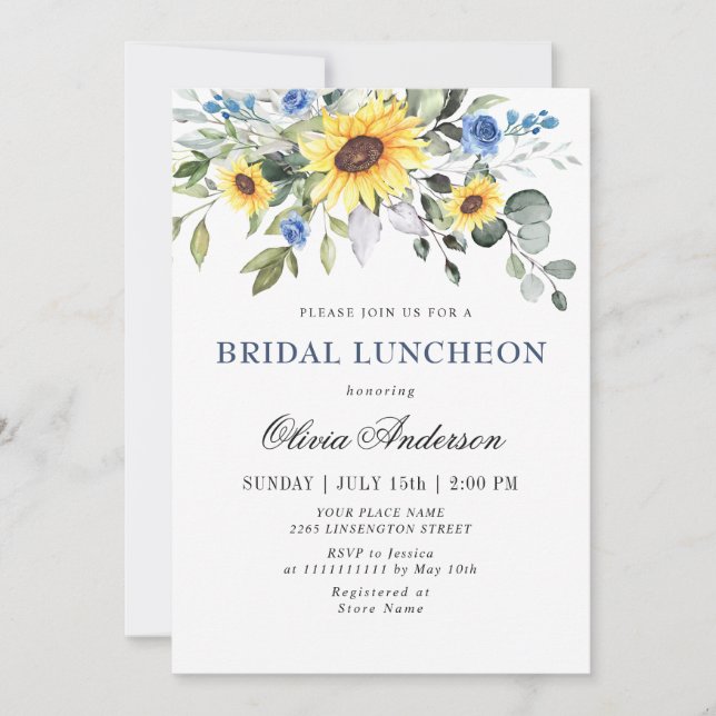 Elegant Sunflowers Eucalyptus BRIDAL LUNCHEON Invitation (Front)