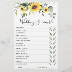 Elegant Sunflowers Eucalyptus Bridal Shower Game