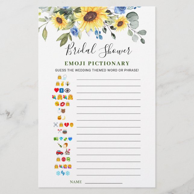 Elegant Sunflowers Eucalyptus Bridal Shower Game (Front)