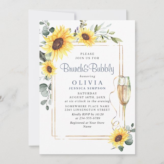 Elegant Sunflowers Eucalyptus Bridal Shower Invitation (Front)