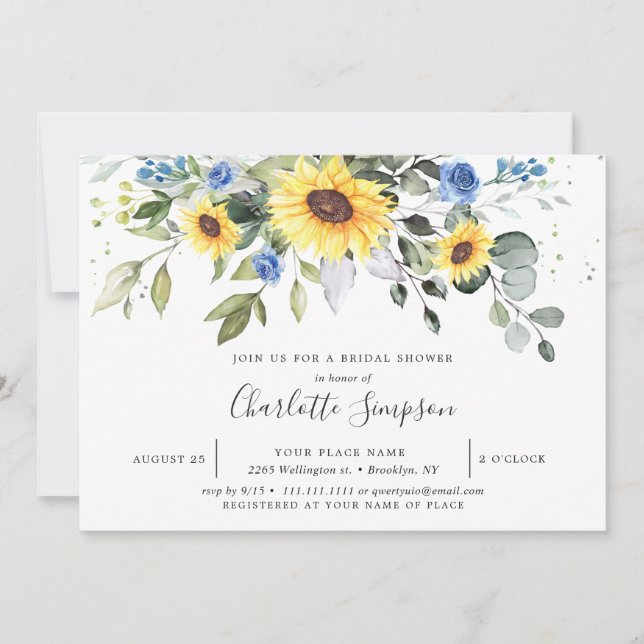 Elegant Sunflowers Eucalyptus Bridal Shower Invitation (Front)