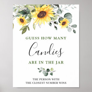 Elegant Sunflowers Eucalyptus Bridal Shower Poster