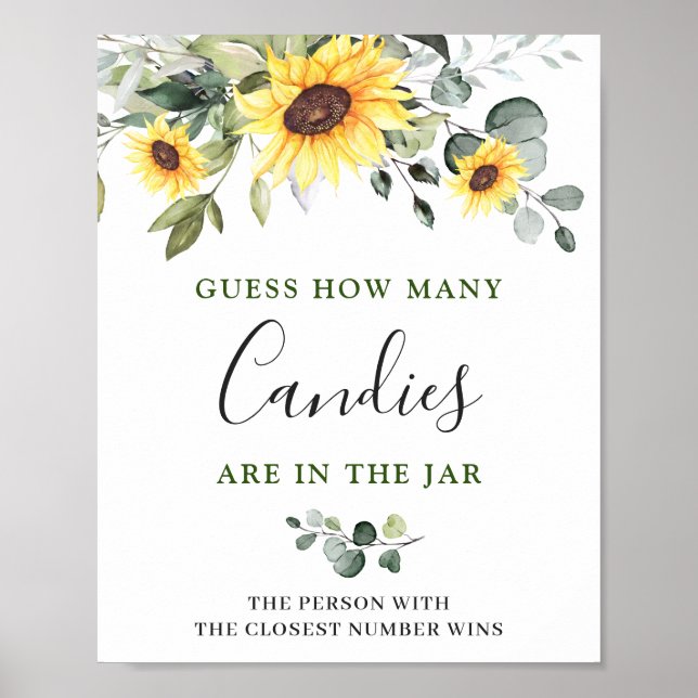 Elegant Sunflowers Eucalyptus Bridal Shower Poster (Front)
