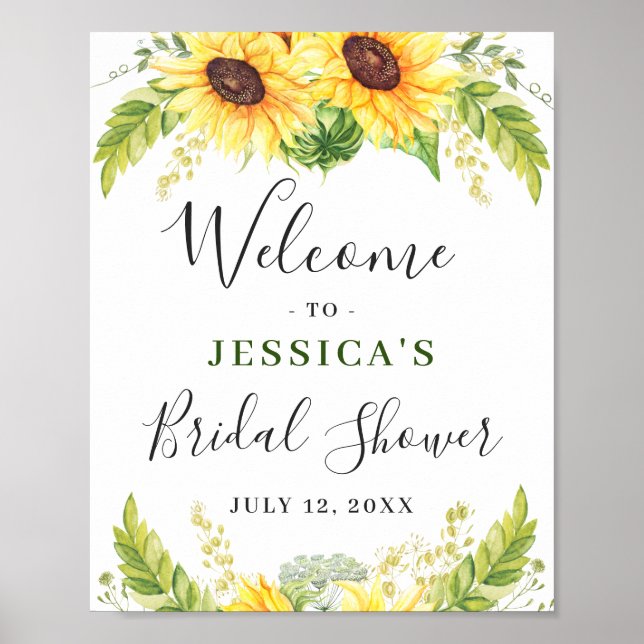 Elegant Sunflowers Eucalyptus Bridal Shower Poster (Front)