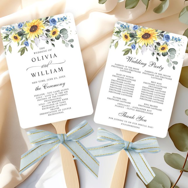 Elegant Sunflowers Eucalyptus Chic Wedding Program Hand Fan (Creator Uploaded)